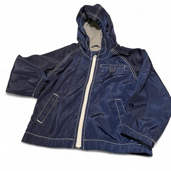 Old Navy Blue Raincoat with Hood and Water-Resistant Material - Picture 1 of 2
